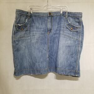 Tommy Hilfiger Womens  Med Wash Denim Skirt Size 22 Snap Pockets